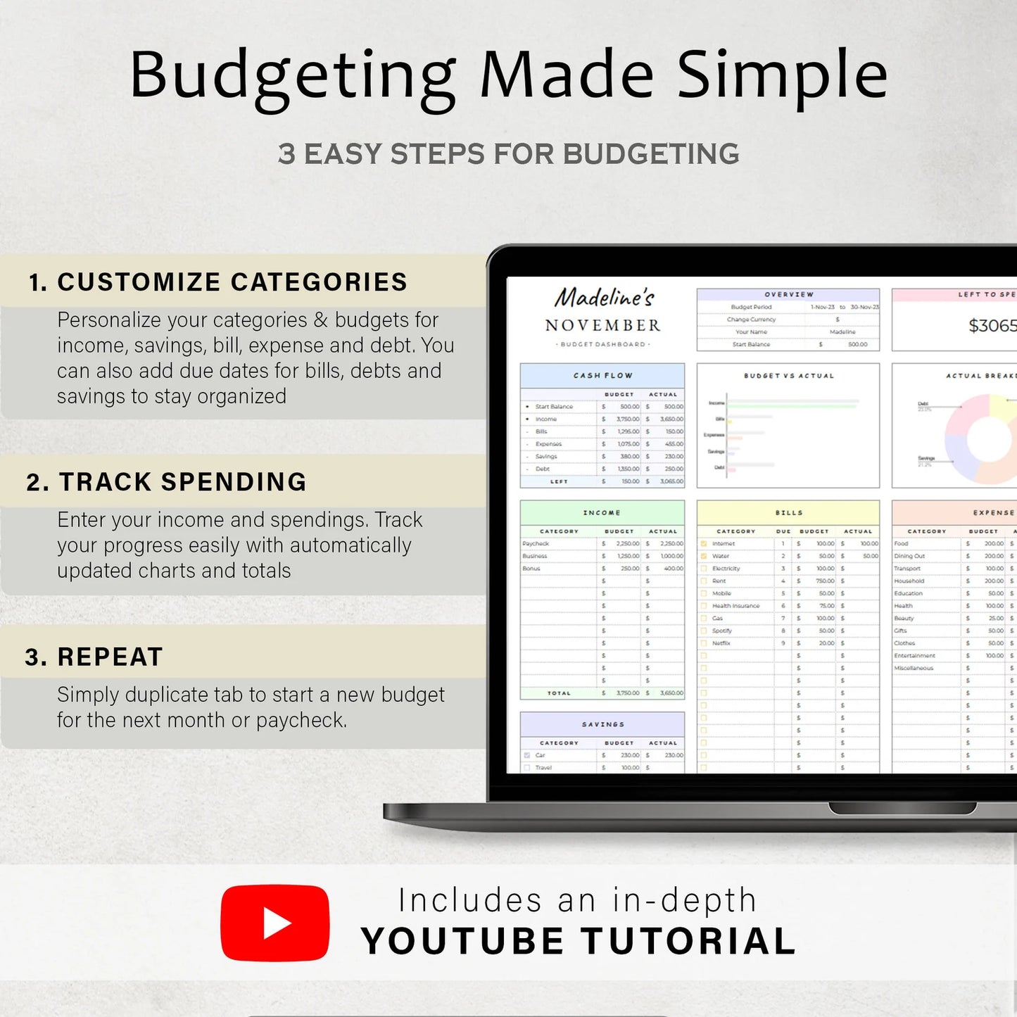 Simple 1-Tab Budget Planner Google Sheets – Track Income, Expenses & Savings Easily