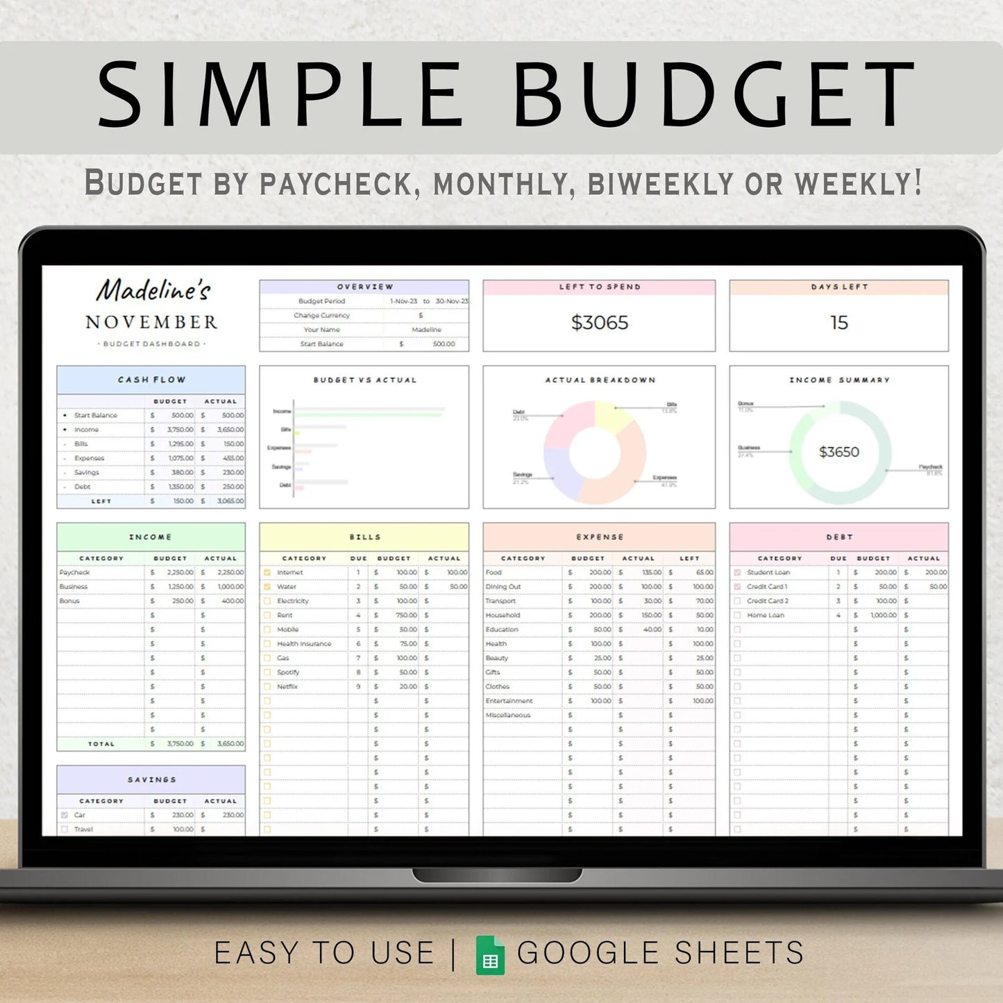 Simple 1-Tab Budget Planner Google Sheets – Track Income, Expenses & Savings Easily