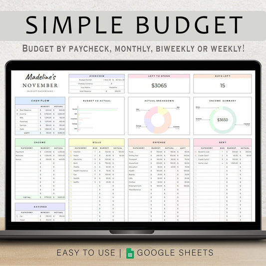 Simple 1-Tab Budget Planner Google Sheets – Track Income, Expenses & Savings Easily