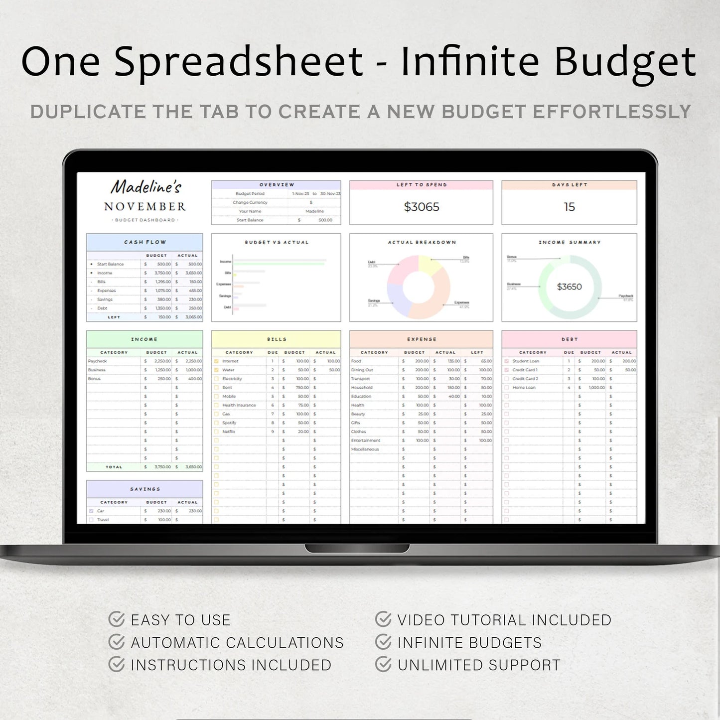 Simple 1-Tab Budget Planner Google Sheets – Track Income, Expenses & Savings Easily